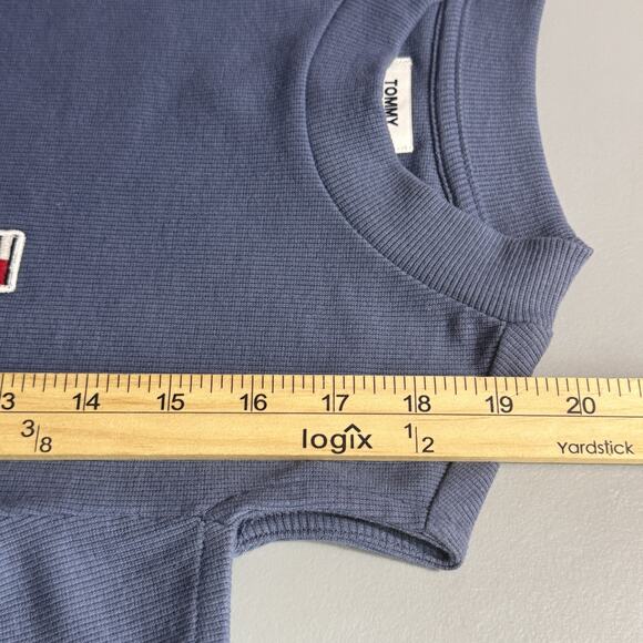 Tommy Jeans Shirt Womens Small Blue Cold Shoulder Long Sleeve Crewneck Top - Picture 8 of 10